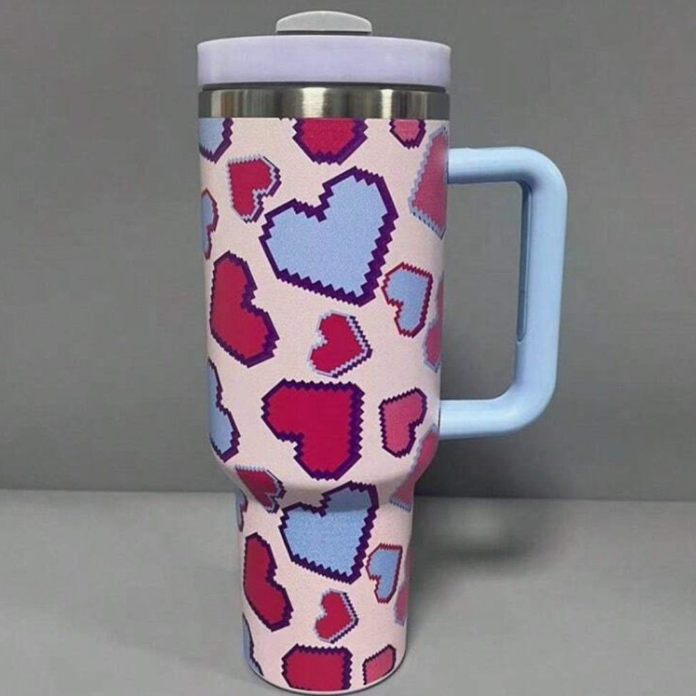40oz Stainless Steel Insulated Cup With Handle, Straw